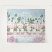 Roze en Witte Zomer Zwembadfeest Tapijt Wandkleed (Voorkant (horizontaal))