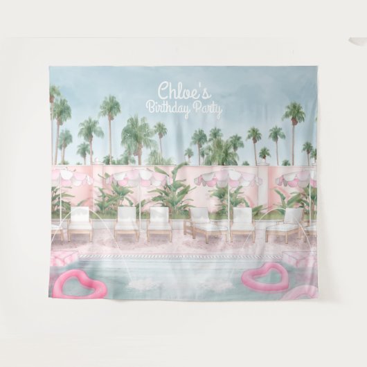 Roze en Witte Zomer Zwembadfeest Tapijt Wandkleed (Voorkant (horizontaal))