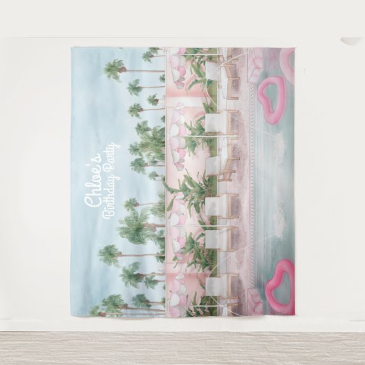 Roze en Witte Zomer Zwembadfeest Tapijt Wandkleed (Voorkant)