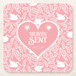 Roze en Witte Zwaan Patroon voor Baby shower Kartonnen Onderzetters