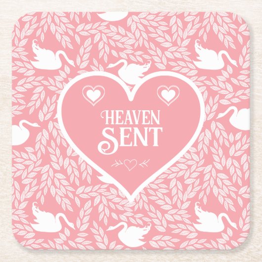 Roze en Witte Zwaan Patroon voor Baby shower Kartonnen Onderzetters (Voorkant)