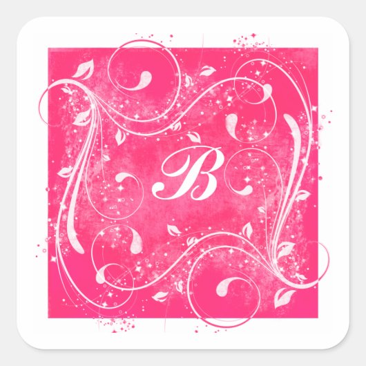 Roze en witte zwenken 1,5-inch monogrammen Sticker (Voorkant)