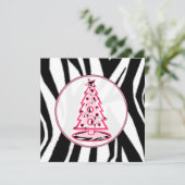 Roze en Zebra drukken kerstboomuitnodiging Kaart (Staand voorkant)