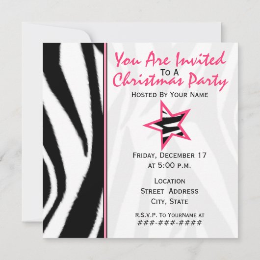 Roze en Zebra drukken kerstboomuitnodiging Kaart (Achterkant)
