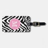 Roze en Zebra Print Custom Monogram Bagagelabel (Voorkant horizontaal)