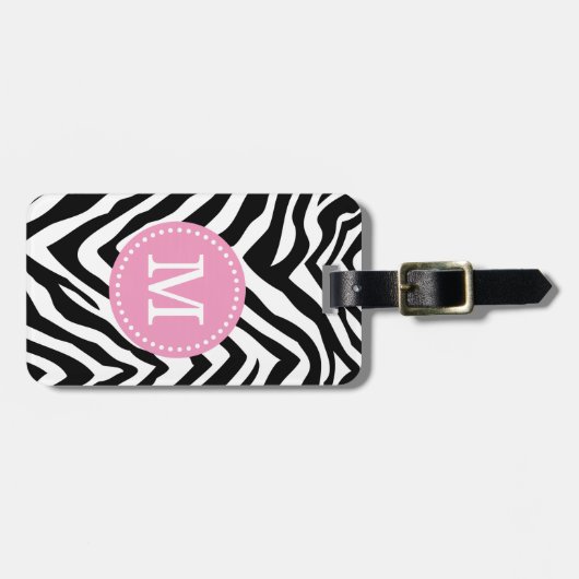 Roze en Zebra Print Custom Monogram Bagagelabel (Voorkant horizontaal)