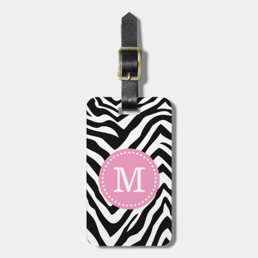 Roze en Zebra Print Custom Monogram Bagagelabel (Voorkant verticaal)