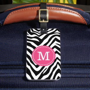 Roze en Zebra Print Custom Monogram Bagagelabel