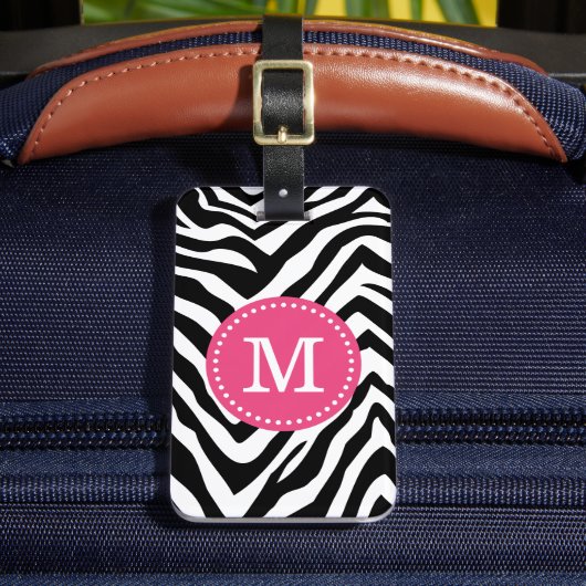 Roze en Zebra Print Custom Monogram Bagagelabel (Voorkant Insitu 2)