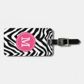 Roze en Zebra Print Custom Monogram Bagagelabel (Voorkant horizontaal)