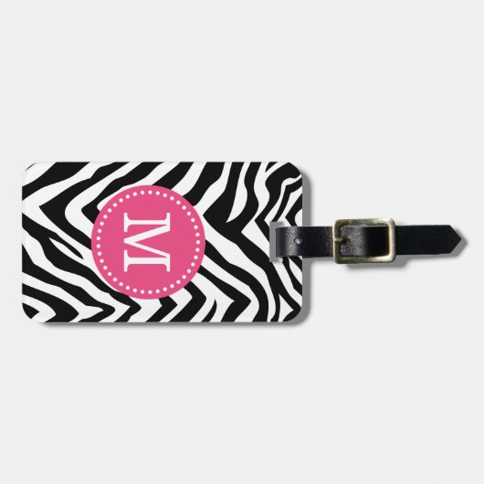Roze en Zebra Print Custom Monogram Bagagelabel (Voorkant horizontaal)