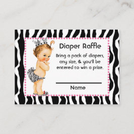 Roze en Zebra Print Kleine Prinses Luier Raffle Informatiekaartje