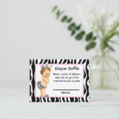 Roze en Zebra Print Kleine Prinses Luier Raffle Informatiekaartje (Staand voorkant)