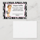 Roze en Zebra Print Kleine Prinses Luier Raffle Informatiekaartje (Voorkant / Achterkant)
