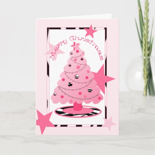 Roze en zebra print met sterren kerst Kaart (Voorkant)