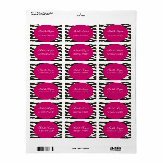 Roze en Zebra Stripes Custom Label (Full Sheet)
