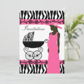 Roze en Zebra Uitnodiging (Staand voorkant)