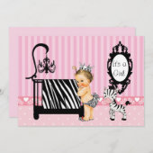 Roze en Zebra Uitnodiging (Voorkant / Achterkant)