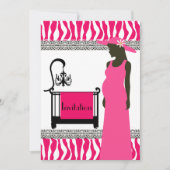 Roze en Zebra Uitnodiging met Zwangerschap (Voorkant)