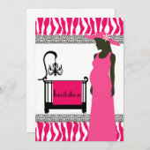 Roze en Zebra Uitnodiging met Zwangerschap (Voorkant / Achterkant)