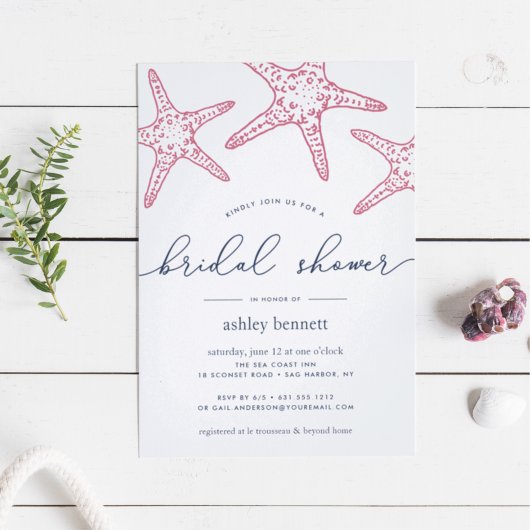 Roze en zeemacht — Bridal Shower Invitation Kaart