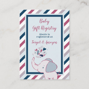 Roze en zeemacht Elephant Baby shower Gift Registr Informatiekaartje