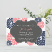 Roze en zeemacht Floral Bridal/Baby shower uitnodi Kaart (Staand voorkant)