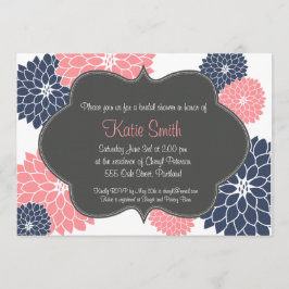 Roze en zeemacht Floral Bridal/Baby shower uitnodi Kaart