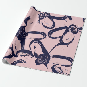 Roze en zeemacht penseelstreken naadloze bescherml cadeaupapier