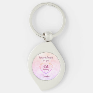 Roze en Zilver 40e verjaardag gepersonaliseerd Sleutelhanger