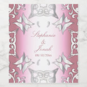 Roze en Zilver Antiek Elegant Wedding Wijn Etiket (Enkel label)