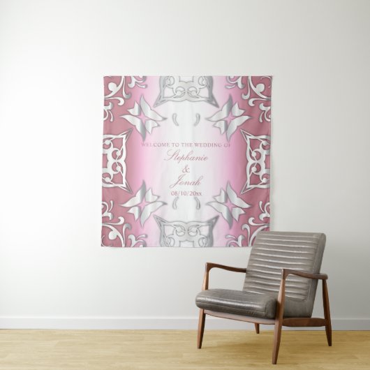 Roze en zilver antieke elegante trouw  wandkleed (In situ)
