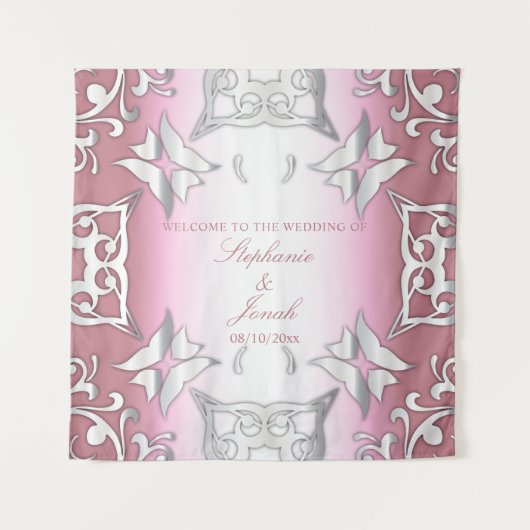 Roze en zilver antieke elegante trouw  wandkleed (Voorkant)