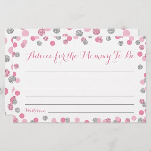 Roze en Zilver Baby shower Advies voor Kaarten van (Voorkant / Achterkant)