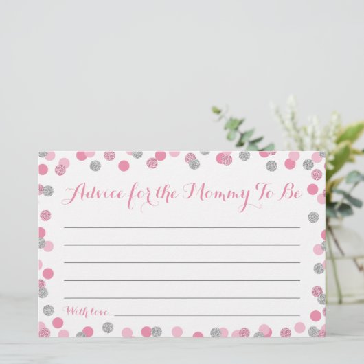 Roze en Zilver Baby shower Advies voor Kaarten van (Staand voorkant)