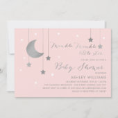 Roze en zilver Baby shower Kaart (Voorkant)