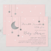 Roze en zilver Baby shower Kaart (Voorkant / Achterkant)