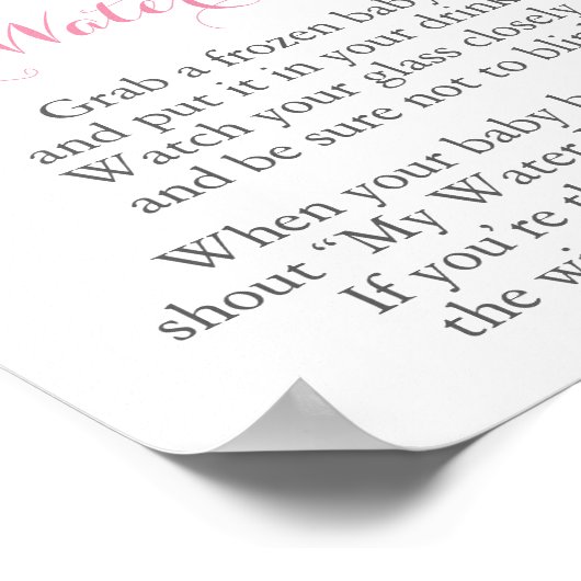 Roze en zilver Baby shower Mijn bord voor waterbro Poster (Hoek)