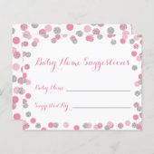 Roze en Zilver Baby shower Naam Suggestie Kaarten (Voorkant / Achterkant)