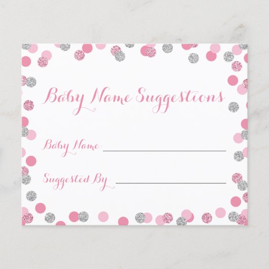 Roze en Zilver Baby shower Naam Suggestie Kaarten (Voorkant)