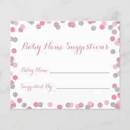 Roze en Zilver Baby shower Naam Suggestie Kaarten