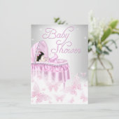 Roze en zilver Baby shower van vlinder Kaart (Staand voorkant)