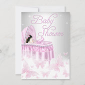Roze en zilver Baby shower van vlinder Kaart (Voorkant)