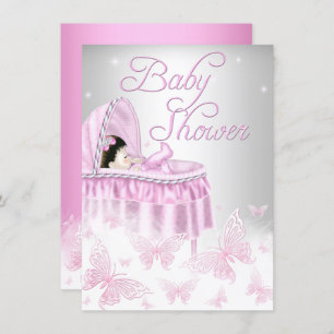 Roze en zilver Baby shower van vlinder Kaart