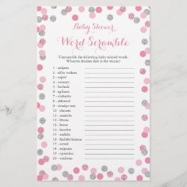 Roze en zilver Baby shower Word Scramble Game Flyer