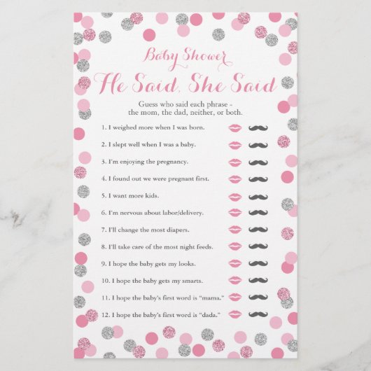 Roze en zilver Baby shower zei dat ze Game zei (Voorkant)