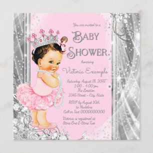 Roze en zilver baljurk prinses babyshower kaart