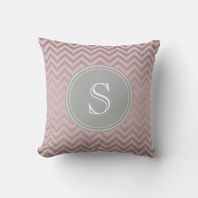 Roze en zilver Chevron-kussen Kussen (Voorkant)