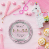 Roze en Zilver Damask met Teddy Bears Papieren Bordje (Feest)