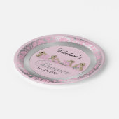 Roze en Zilver Damask met Teddy Bears Papieren Bordje (Gekanteld)